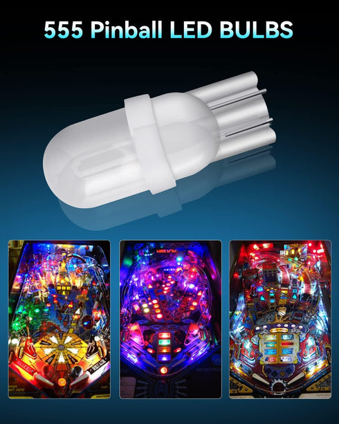 Keiurot 555 Bulb T10 194 DC AC 6V 6.3V for Pinball Led Bulbs Arcade Pinball Machine Light Bulb Lamp Warm White Nonpolarity, Pack of 10...