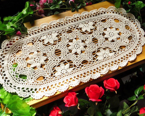 Laivigo Handmade Crochet Lace Oval Lucky Flower Tablecloth Table Runner Doilies Doily,12x24 Inch?Beige...