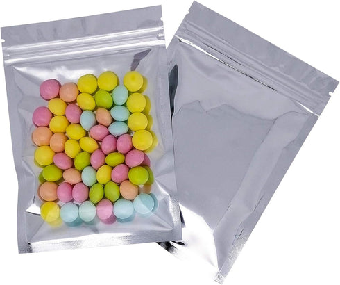 100 Pack Resealable Mylar Bags- 4 x 6 Inch Flat Zip lock Bags Food Storage Packaging Pouch Clear Silver Aluminum Foil Bags...