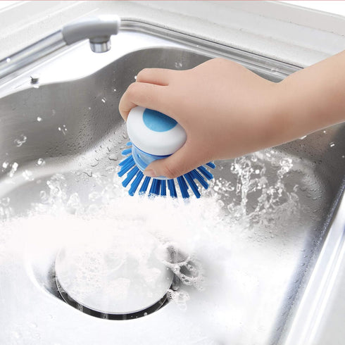 Dish Brush with Soap Dispenser for Dishes Pot Pan Kitchen Sink Scrubbing, Blue 2pcs...