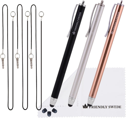 The Friendly Swede High Precision Stylus Pens for Touch Screens, 3pcs 5.5" Stylus Pen for iPad with Replaceable Thin-Tip, Incl. Replacement Tips, ...