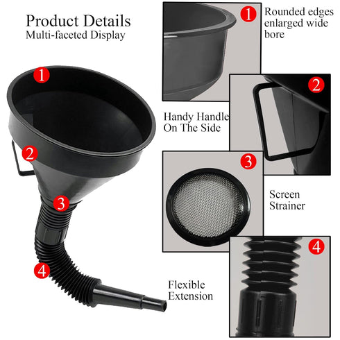 Flex Funnel - Wide Mouth Flexible Funnel with Handle, Multi-Functional Large Plastic Automotive Funnels for Cars and Motorcycles, Engine Oil, Liqu...