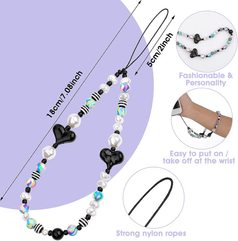 Beaded Phone Lanyard, Cell Phone Charm Wrist Strap Heart Clay Beads Keychain for Men Women Cell Phone String Strap...
