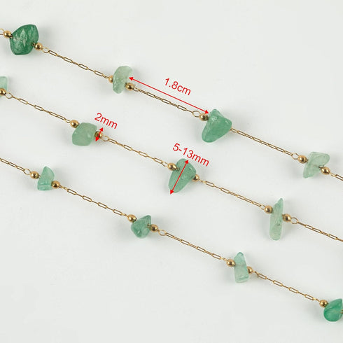 YOUBEIYEE 13 Feet Green Stone Chains for Jewelry Making Gold Plated Stainless Steel Jewelry Chain Roll Handmade Natural Healing Gemstone Chain Nec...