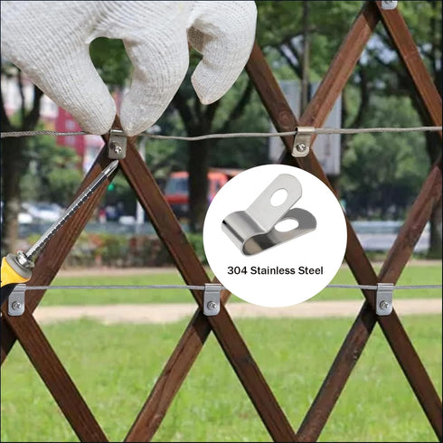 Wire Fence Clips-100 Pcs Fence Wire Clamps with 100Pcs Screws Stainless Steel Agricultural Fencing Mounting Clips Fit 12-16 Gauge Welded Wire to W...