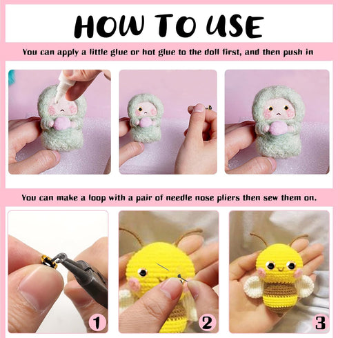 TOAOB 100pcs Yellow Glass Eyes Kits 3mm to 12mm Assorted Sizes for Crafts Needle Felting Bears Dolls Decoys Sewing...