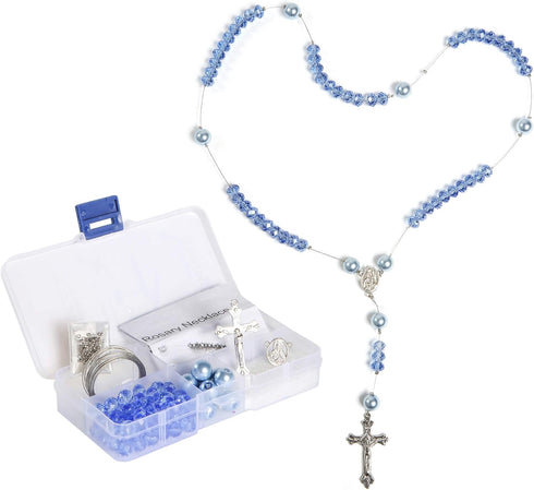 Linpeng Sky Blue Glass Crystal Pearl Beads Rosary Jewerly Kit, Rosary Making Supplies, Gift for Beader, 1 Pack...