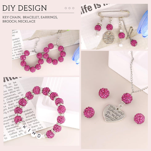150 pcs 10mm Rhinestone Beads for Crafting, Fuchsia Shiny Round Shamballa Disco Beads Bulk, Fancy Sparkle Crystal Clay Bead for Necklace Bracelet ...