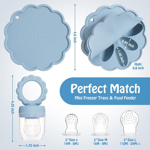 Silicone Baby Fruit Food Feeder & Breastmilk Popsicle Molds Set, Baby Food Freezer Tray for Cooling Teething Relief, Baby Food Feeder for Safe Inf...