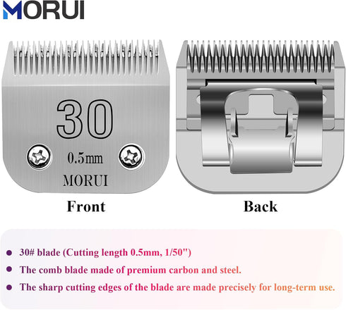 morui Detachable Pet Dog Clipper Blades Carbon-Infused Steel Blade and Stainless Steel UltraEdge Series Blade 30 Cut Length 1/50"(0.5mm) Compatibl...