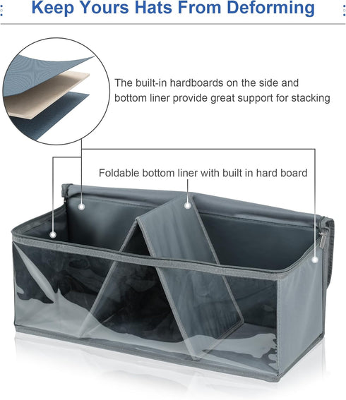 Stackable Hat Storage Box, Structured Hat Organizer for Baseball Caps, Wide Hat Bag Foldable Hat Case for Home Travel (Structure)...