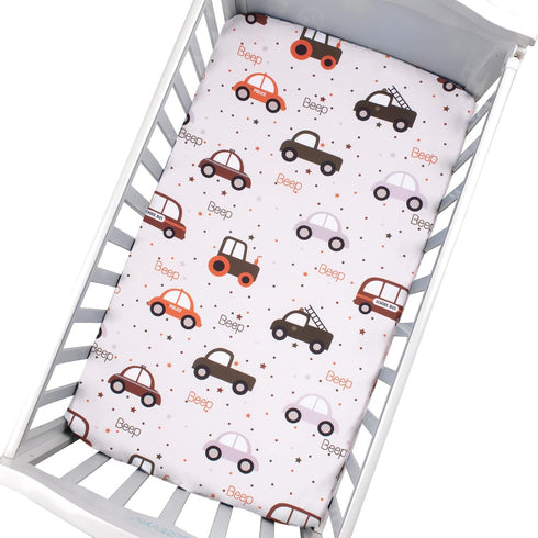 Cloele Fitted Crib Sheet - Baby Nursery Sheet 100% Polyester 1 Pack Cozy Bed Sheet for Standard Crib and Toddler Mattresses - Car Nursery Bed Shee...