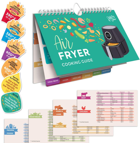 Willa Flare Air Fryer Magnetic Cheat Sheet Cooking Times Reference Guide for 80 Foods - Flip Chart and 6 Vinyl Decal Stickers | Perfectly Fry Fami...