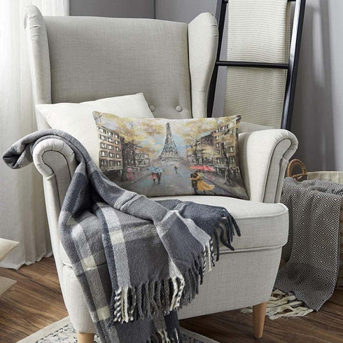 Paris Pillow Cover 12x20 inch Oil Painting Autumn Lovers Kiss on Rainy France Street Eiffel Tower Pillows Decorative Throw Pillows Farmhouse Decor...
