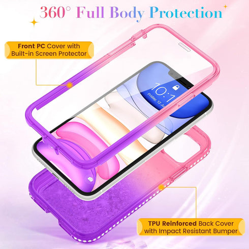 Ruky for iPhone 11 Glitter Case with Built-in Screen Protector, Full Body Rugged Liquid Cover with Built-in Screen Protector Shockproof Protective...