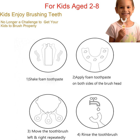 Toddler Children 360 U Shaped Toothbrush Kid Age 2-6&2-4&4-7&6-8 Yr All Rounded Teeth Brush Head Pack, Easy Circular Wide 3 Side Foam Manual Boy G...
