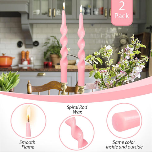Pink Candlesticks Spiral Taper Candle - Set of 2 Unscented Twisted Candle Wax 10 Inch Long Candle Sticks Unscented Tapered Candles for Home Decora...