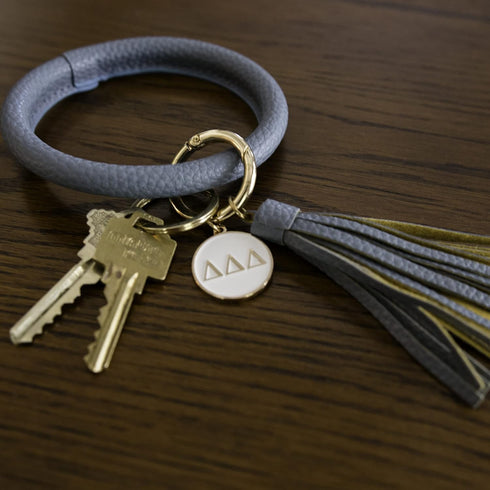 Sorority Shop PM Bangle Keychain - Phi Mu Pink Ring Keychain with Engraved Disc...