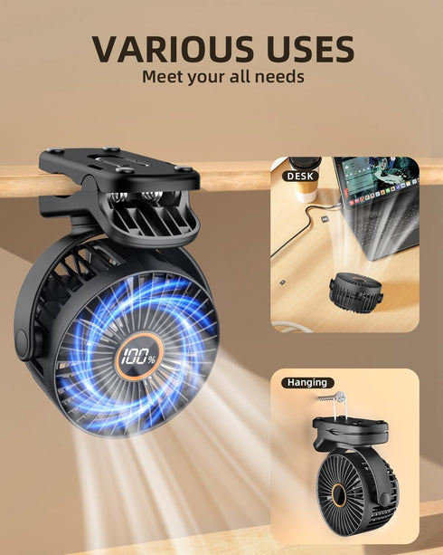 TUNISE Mini Clip on Fan, Battery Operated Desk Fan, Digital display?3 Speeds Adjustable, Bidirectional 360 ° Adjustable, Super Strong Wind, Portab...
