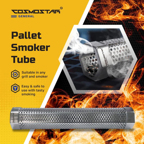 Cosmostar Hexagon Pellet Smoker Tube 12 inches Stainless Steel for Any Grill or Smoker, Hot or Cold Smoking,Premium BBQ Smoker Generator Tube-5 Ho...