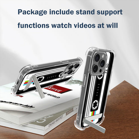 Retro Cassette Tape Case for Phone 15 Pro Max with Stand,Drop Protection Slim Phone Case Cover for Phone 15 Pro Max 6.7in - Color Cassette Tape...