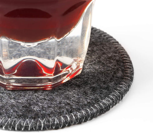 Drink Coasters Set of 6 with Holder - Dark Gray Round Water Absorption Felt Mat, Prevent Furniture from Dirty and Scratched, Suitable for Kinds of...