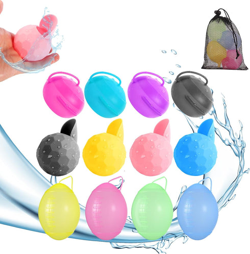 12 Pack Reusable Water Balloons Fast Refillable for Kids Outdoor Activities, latex-free Kids Pool Beach Bath Toys, Self-Sealing Water Bomb Quick F...