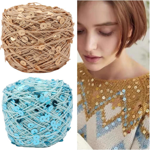 Shimmering Sequin Cotton Yarn 153yard Sparkling Thread Crochet Strings for Headband Beanie Knitting Sweater Weaving DIY Stitch Winter Accessories ...