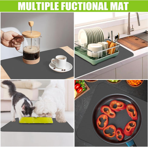 Coffee Mat Dish Drying Mat - 12"x 19'' Coffee Bar Mat for Countertop, Hide Stain Absorbent Spill Mat, Rubber Backing, Coffee Bar Accessories Fit C...