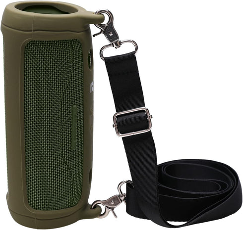 LTGEM Silicone Protective Case for JBL Flip 6 Portable Bluetooth Speaker with Extra Carabiner and Strap- Green (Case Only)...