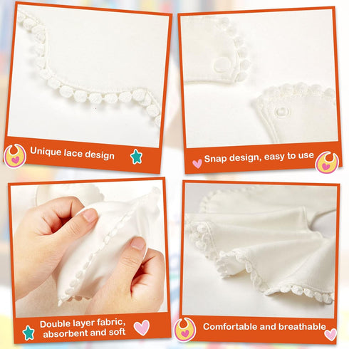 4 Pieces White Bibs for Baby Girl Bandana Bibs Baby Bandana Drool Bibs 360 Bibs for Baby Girl Muslin Bibs Set for Teething Toddler...