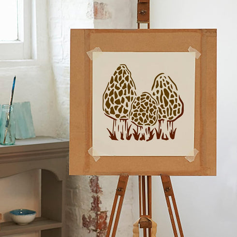 Morel Mushroom Stencil Mushroom Painting Stencils Mushroom Grass Pattern 11.8×11.8 Inch Reusable Garden Stencils for Painting on Wood, Floor, Wall...
