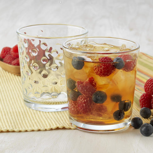 Libbey Awa Tumbler and Rock Glasses Drinking Set, Elegant Polka Dot Drinking Glasses Set of 16, All Purpose Glass Cups Set for Events and Everyday...