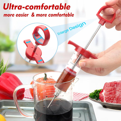 Meat Injector, TGE-V 1-oz Plastic BBQ Marinade Injector Kit, Turkey Injector Syringe (3 Stainless Steel Meat Needles +3 Replacement O Rings + 1 Cl...