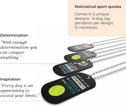 Inkstone Tennis Dogtag Necklaces | (12 Pack) |Motivational Saying For Tennis Team | Encouraging Gift for Students, Teams, and Fans...