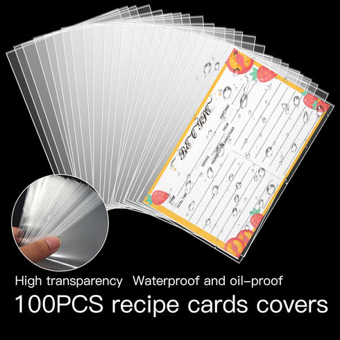 100PCS Recipe Card Protectors,4x6 Waterproof Clear Recipe Card Covers,Plastic Sleeves for Recipe Card,Protect Your Recipes from Kitchen Messes...