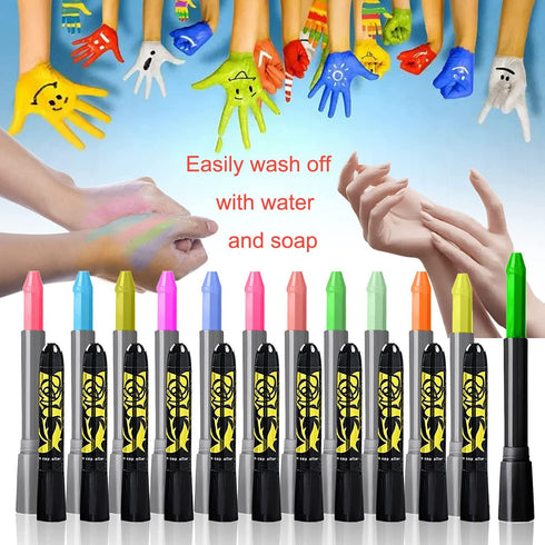 12 Pcs Glow in The Dark Face Body Paint, UV Black Light Glow Makeup Kit for Kids Adult, Non-Toxic Fluorescent Face Paints Crayons for Birthday Par...