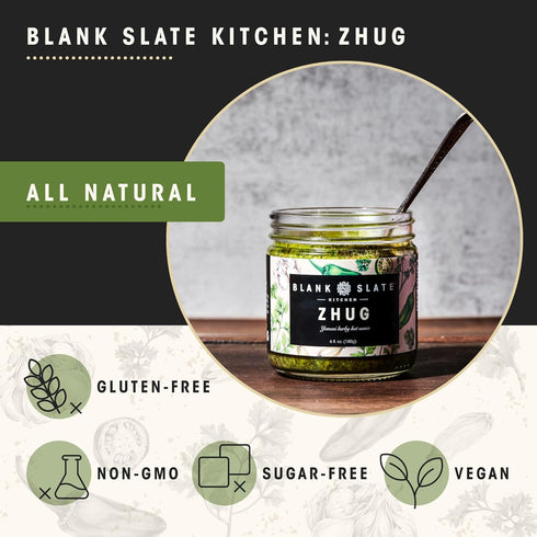 Blank Slate Kitchen Zhug (6 oz) | Spicy Middle Eastern Herby Green Hot Sauce (Yemeni Skhug) | Vegan & Gluten-free | Blend of Jalapenos, Cilantro, ...