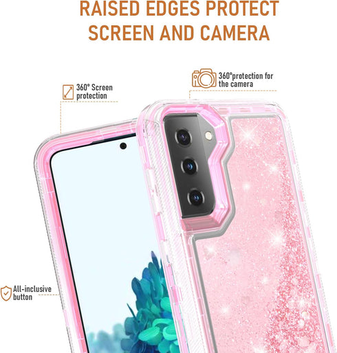 Asuwish Phone Case for Samsung Galaxy S21 5G 6.2 inch with Screen Protector Bling Liquid Glitter Clear Hybrid TPU Silicone Military Grade Protecti...