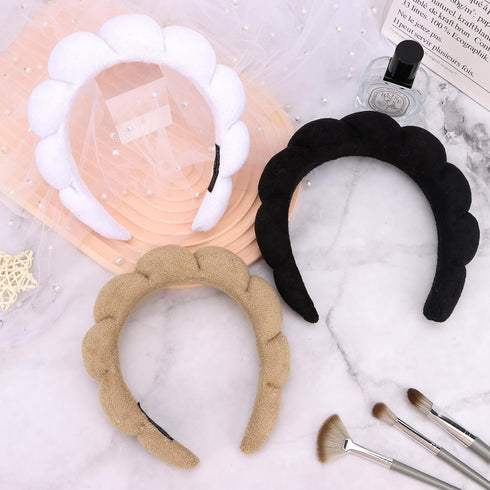 3 Pack Spa Headbands for Washing Face, Skincare Headbands Makeup Headband Sponge Face Wash Headbands, Terry Cloth Headbands Puffy Hair Band for Wa...