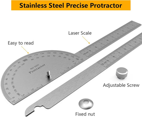 Stainless Steel Protractor 180 Degrees Two Arm Ruler Adjustable Angle Protractor Woodworking Ruler Craftsman Angle Measure Tool (10 cm/ 3.94 Inch)...
