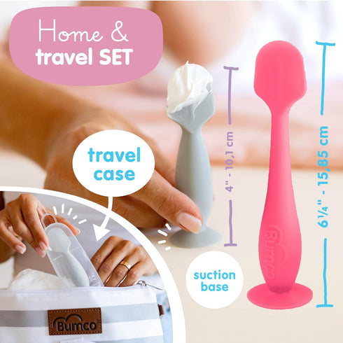 Bumco Baby Bum Brush + Mini Diaper Cream Spatula with Case - BPA-Free Butt Spatula Baby, Soft Diaper Spatula, Baby Diaper Cream Applicator, Mom-In...