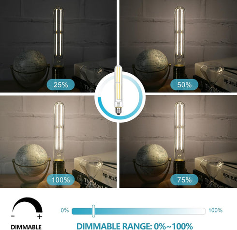 T10 Dimmable Edison Bulb, Natural Daylight 4000K Light Bulbs, E26 Base, 6W Equal 60 watt, 700LM, Tubular Led Bulb for Rustic Pendant, Wall sconces...