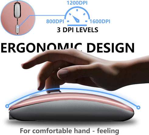 Slim Rechargeable Wireless Silent Mouse – 2.4G Wireless & Bluetooth Technology - Flexible Connection Modes via Bluetooth, USB or Type C for Laptop...