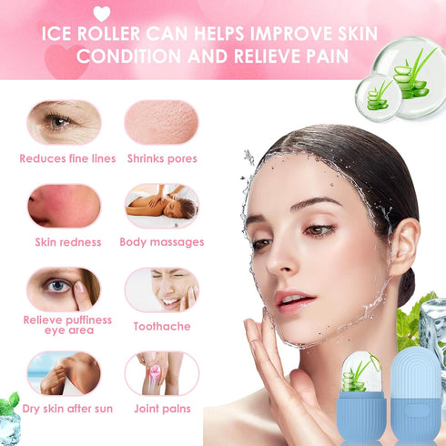 GeeRic Ice Face Roller, Silicone Ice Facial Rollers, Cube Face Contour for Eyes Neck, Beauty Facial Massage Roller Remove Dark Circle Pore Shrink ...