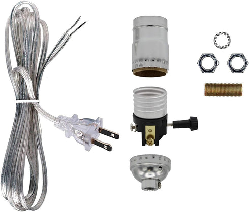 Make a Lamp or Repair Kit - All Essential Hardware, 3 Way Socket, and Matching Electric Cord (Silver)...