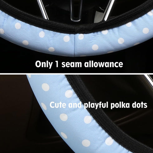 Cxtiy Cute Steering Wheel Cover - Girly Playful Polka Dots Design Thin & Lightweight Blue Car Accessories for Women Fits 14-16 Inch...