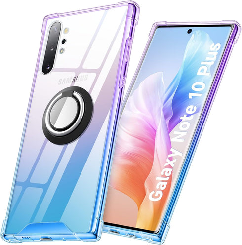 Ring Holder Series Designed for Samsung Galaxy Note 10 Plus Case, Clear Protective Cover Support Magnetic Car Phone Mount. (Blue Purple)...