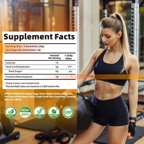 Creatine Monohydrate Gummies for Men & Women-5g of Creatine Monohydrate per Serving - Sugar Free,Vegan,Pineapple Flavor, 120 Count...