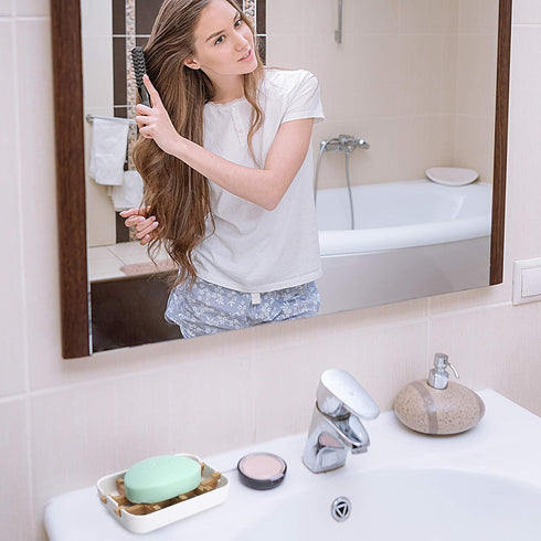 Bamboo Wooden Soap Dishes for Bathroom Bar Soap Holder Shower Soap Holder Sink Deck Bathtub Shower Tray (Two Pieces White)...